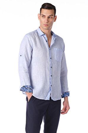 Erkek Regular Fit %100 Keten Cep Detaylı Gömlek