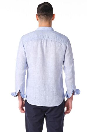 Erkek Regular Fit %100 Keten Cep Detaylı Gömlek