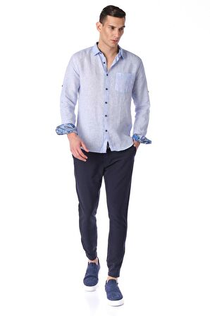Erkek Regular Fit %100 Keten Cep Detaylı Gömlek