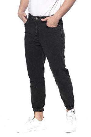 Erkek Mom Jean Likralı Paçası Lastikli Kot Pantolon