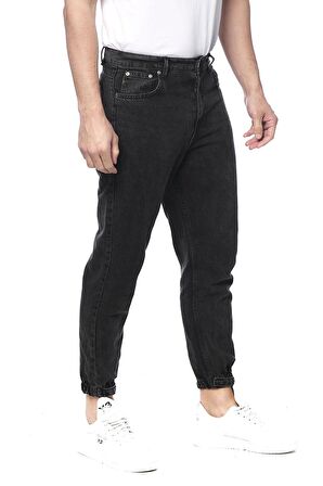 Erkek Mom Jean Likralı Paçası Lastikli Kot Pantolon