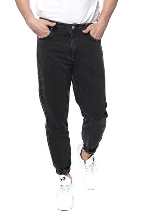 Erkek Mom Jean Likralı Paçası Lastikli Kot Pantolon