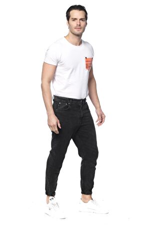 Erkek Mom Jean Likralı Paçası Lastikli Kot Pantolon