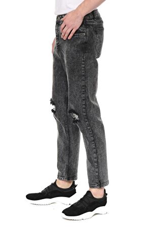 Erkek Bol Kesim Dizi Yırtık Eskitme Efektli Jean Kot Pantolon