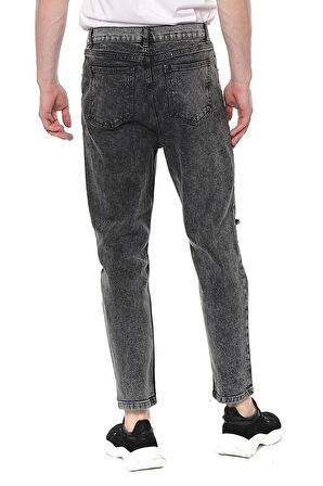 Erkek Bol Kesim Dizi Yırtık Eskitme Efektli Jean Kot Pantolon