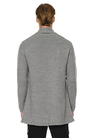 Erkek Yırtık Detaylı Cepli Triko Uzun Salaş Spor Hırka 