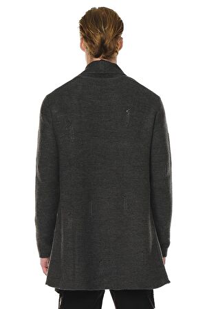 Erkek Yırtık Detaylı Cepli Triko Uzun Salaş Spor Hırka 