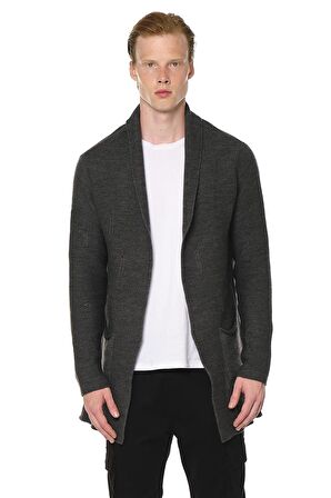 Erkek Yırtık Detaylı Cepli Triko Uzun Salaş Spor Hırka 