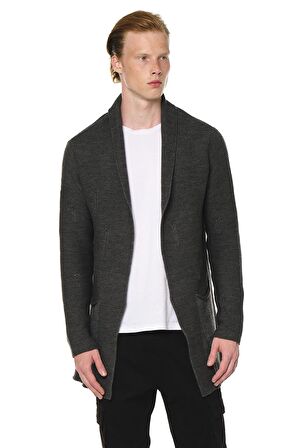 Erkek Yırtık Detaylı Cepli Triko Uzun Salaş Spor Hırka 