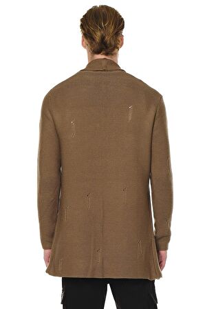 Erkek Yırtık Detaylı Cepli Triko Uzun Salaş Spor Hırka 