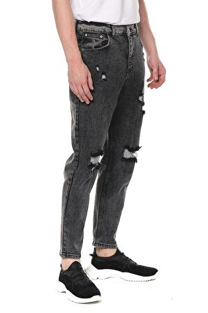 Erkek Bol Kesim Yırtık Detaylı Eskitme Efektli Jean Kot Pantolon