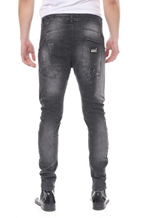 Erkek Skinny Fit Yırtlık Yıkamalı Boya Desenli Jean Kot Pantolon
