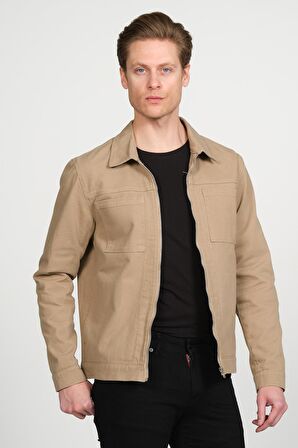 Erkek Regular Fit Fermuarlı Gabardin Spor Gömlek Ceket