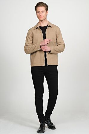 Erkek Regular Fit Fermuarlı Gabardin Spor Gömlek Ceket