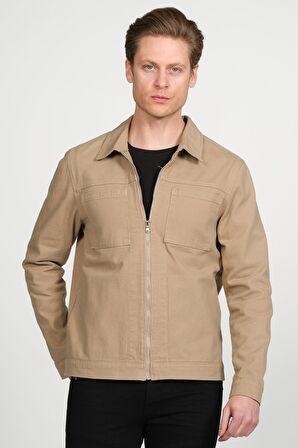 Erkek Regular Fit Fermuarlı Gabardin Spor Gömlek Ceket