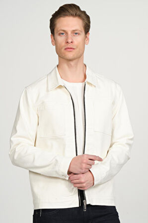 Erkek Regular Fit Fermuarlı Gabardin Spor Gömlek Ceket