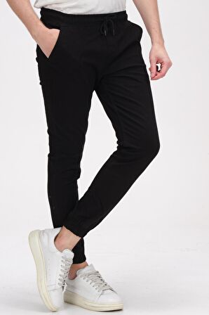 Erkek Slim Fit Paçası ve Beli Lastikli Pamuklu Jogger Pantolon