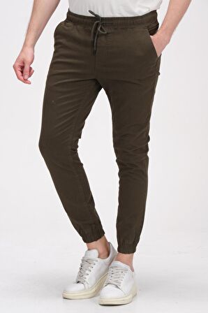 Erkek Slim Fit Paçası ve Beli Lastikli Pamuklu Jogger Pantolon