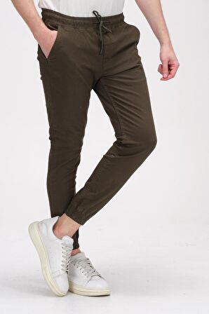 Erkek Slim Fit Paçası ve Beli Lastikli Pamuklu Jogger Pantolon