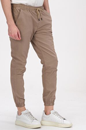Erkek Slim Fit Paçası ve Beli Lastikli Pamuklu Jogger Pantolon