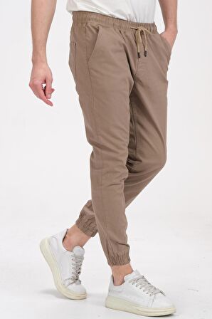 Erkek Slim Fit Paçası ve Beli Lastikli Pamuklu Jogger Pantolon