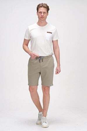 Erkek Beli Lastikli Bağcıklı Cepli İki İplik Pamuk Rahat Spor Örme Şort