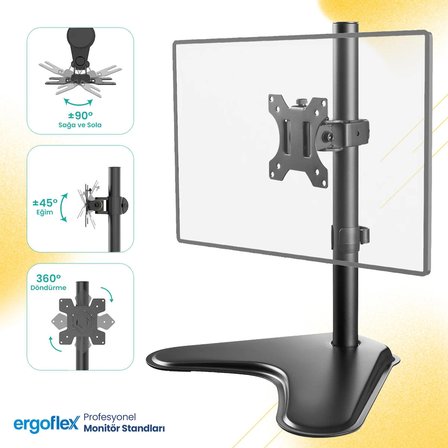 Ergoflex EF71 13-27inch Tek Kol Asansörlü 2-8 kg Masaüstü Monitör Standı