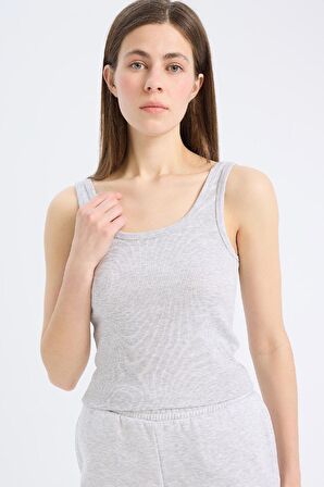 Slim Fit Dar Kesim Basic Düz Bisiklet Yaka Fitilli Kaşkorse Casual Atlet