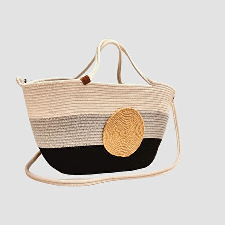 Uretti - Şenay 1451 - El Yapımı Tress İp Plaj Çanta 25cm - Gri