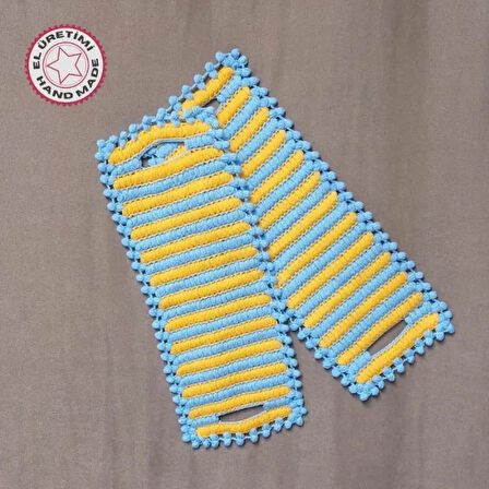 Uretti - Emine 9106 - 3061 El Örgüsü Çift Renkli 2’li Banyo Lifleri -  Sarı / Mavi