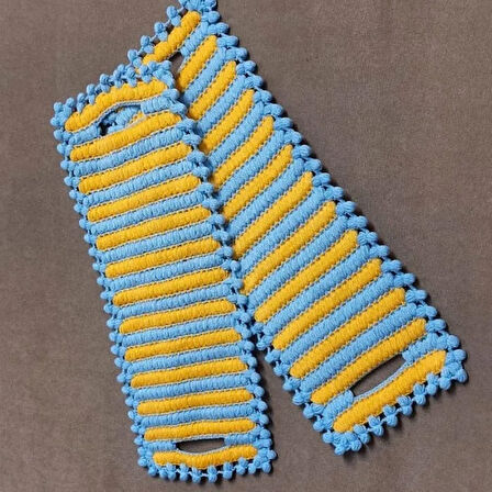 Uretti - Emine 9106 - 3061 El Örgüsü Çift Renkli 2’li Banyo Lifleri -  Sarı / Mavi