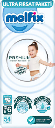 Molfix Premium Bebek Bezi Beden:6 15+kg Extra Large 54 Adet 6 Numara