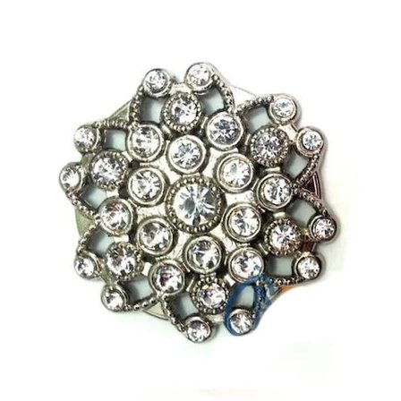 Taşlı Yuvarlak Broş, Sandık Süsü 4,5 Cm - Nikel, 10 Adet