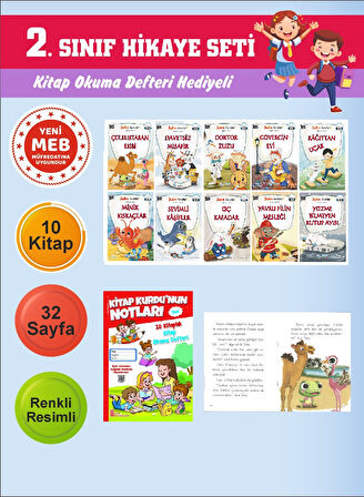 2.Sınıflar İçin Okumayı Sevdiren 10 lu Hikaye Seti 15 (Kitap Okuma Defteri Hediyeli)