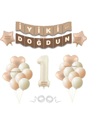 RETRO BEJ RENK FOLYO BALON YAŞ FOLYOLU SET