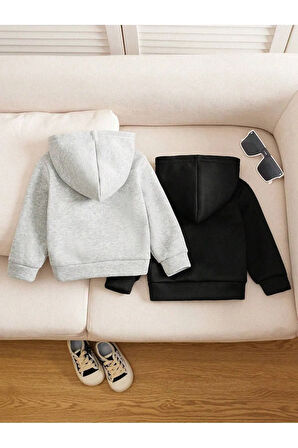 Çocuk 2'li Siyah-Gri Oversize Unisex Kapüşonlu Sweatshirt