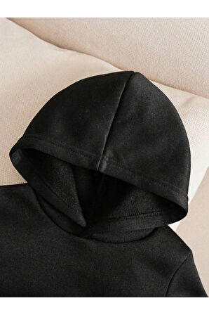 Çocuk 2'li Siyah-Gri Oversize Unisex Kapüşonlu Sweatshirt