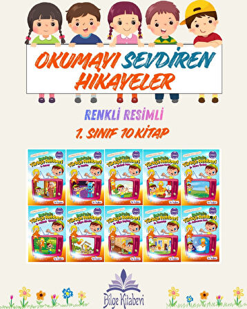 1. Sınıf Okumayı Sevdiren Renkli Resimli Hikayeler 5 - 10 Kitap