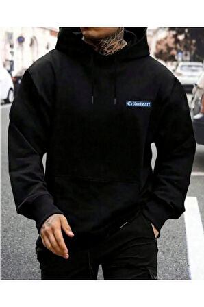 Erkek Siyah  Oversize Cellorheart Baskılı Sweatshirt