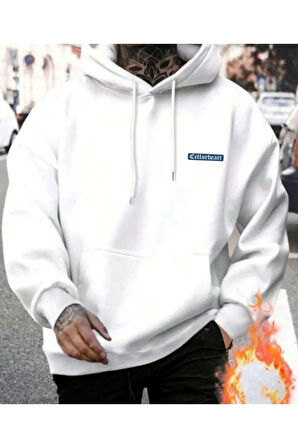 Erkek Beyaz  Oversize Cellorheart Baskılı Sweatshirt