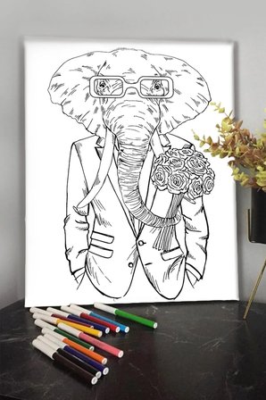 Fil 40x30cm Çocuklar Için Özel Boyanabilir Tablo Mandala Tablo