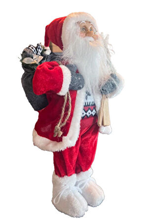 Yılbaşı Süsü Noel Baba Biblo Figür Büyük Boy 45cm -Kayakları, Hediye Çuvalı ve Aksesuarları ile