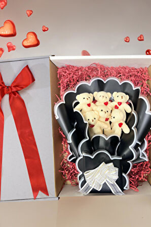 Sevgiliye Özel Kalp Led Işıklı Romantik Peluş Ayıcık Buketi