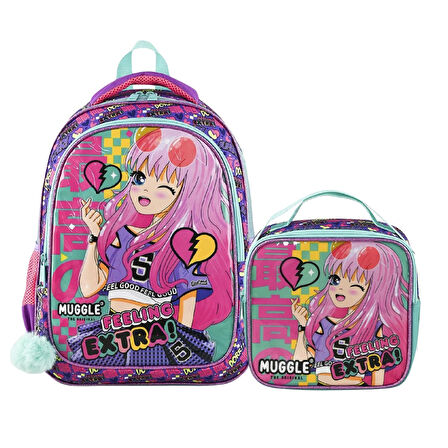 Muggle 2 Bölmeli Anime Çanta + Termoslu Beslenme Çantası + Kalemlik