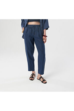 KADIN %100 KETEN RAHAT KALIP DÜZ RENK PANTOLON