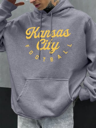 Kansas City Futbol Baskılı Sonbahar Erkekler Hoodie Rahat Çok Renkli Hoody Cep Gevşek Kapüşon