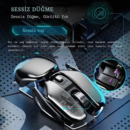 TechTic Mekanik Metal Kablosuz Mouse Böcek Tasarım 1600DPİ Ergonomik Tüm Yüzeyler İçin Sessiz Tıklama