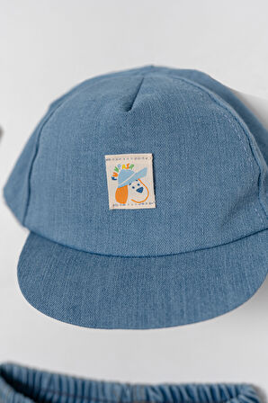 3'Lü Erkek Çocuk Bej Anımal Desenli Tişört Kot Şhort ve Kot Şaplalı Takım