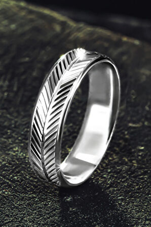 Erkek Gümüş Alyans - Çizgi Desenli 925 Ayar Erkek Yüzük