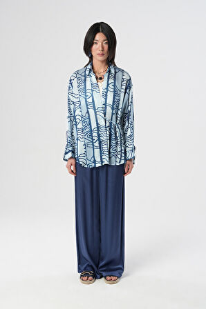 KADIN BELDEN BAĞLAMA DETAYLI DESENLİ GÖMLEK